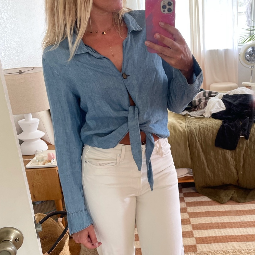 Reformation denim tie top size small